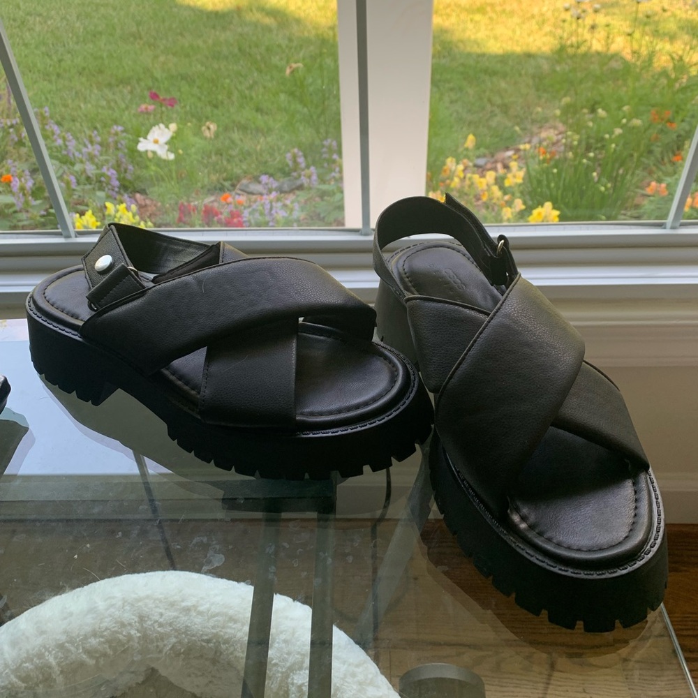 ASOS black platform sandals, size 8.5